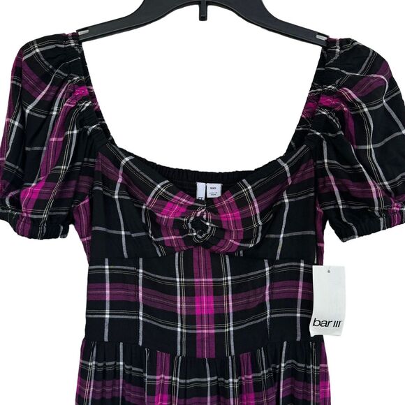 Bar III XX-Small Mini Dress Puff Sleeve Smocked Sweetheart Neck Ruffled Purple - Picture 2 of 8